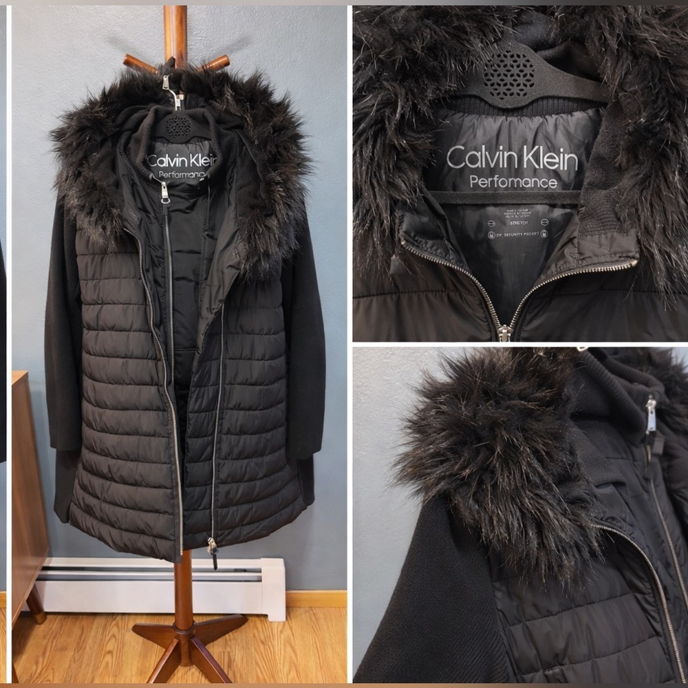 Calvin Klein Performance Women’s 3X Black Quilted Jacket Faux Fur Hood
